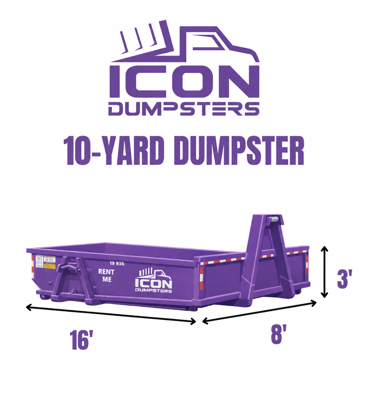 10 Yard Concrete dumpster rental size and dimensions
